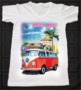 เสื้อยืดคอวีพร้อมสกรีนลายแหล่งท่องเที่ยว ลายชลบุรี